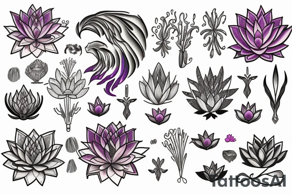 Phoenix with a water lotus flower tattoo idea