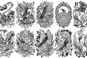 Phoenix bird with a water lotus flower tattoo idea