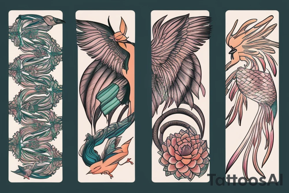 Phoenix bird with a water lotus flower tattoo idea