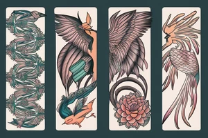 Phoenix bird with a water lotus flower tattoo idea