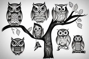 owl hanging on a tree branch tattoo idea