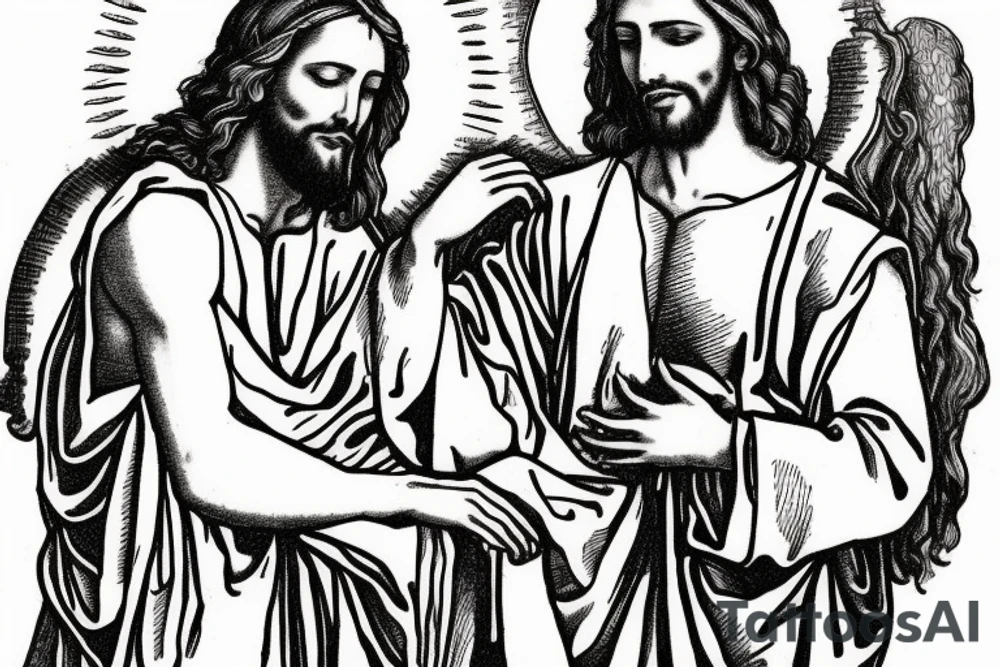 Jesus talking to his disciples realism Renaissance style tattoo idea