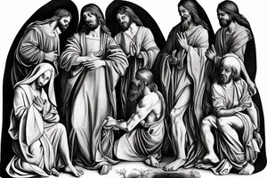 Jesus talking to his disciples realism Renaissance style tattoo idea