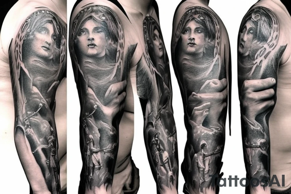 A BIBLICAL SERAPHIN FULL SLEEVE ARM tattoo idea