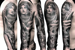 A BIBLICAL SERAPHIN FULL SLEEVE ARM tattoo idea