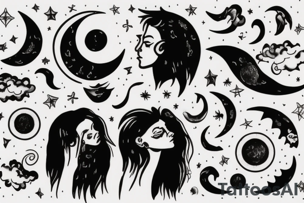 A boy with his head in the clouds looking at new moon tattoo idea