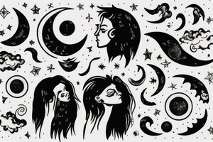 A boy with his head in the clouds looking at new moon tattoo idea