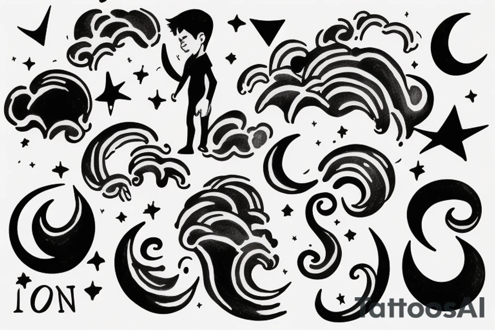 A boy with his head in the clouds looking at new moon tattoo idea