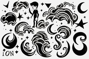 A boy with his head in the clouds looking at new moon tattoo idea