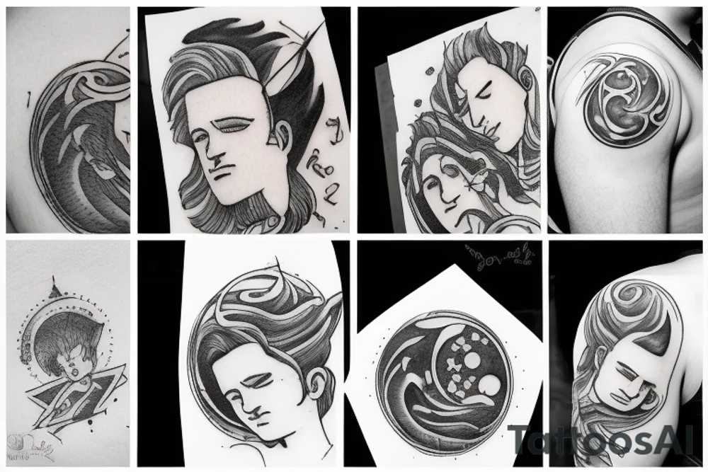 A boy with his head in the clouds looking at new moon tattoo idea