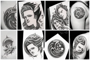 A boy with his head in the clouds looking at new moon tattoo idea