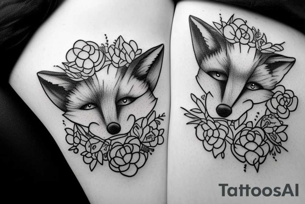 Fox hugging a person in a field of flowers tattoo idea