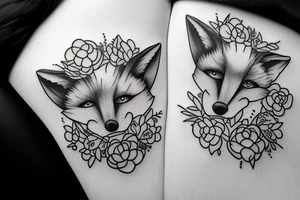 Fox hugging a person in a field of flowers tattoo idea