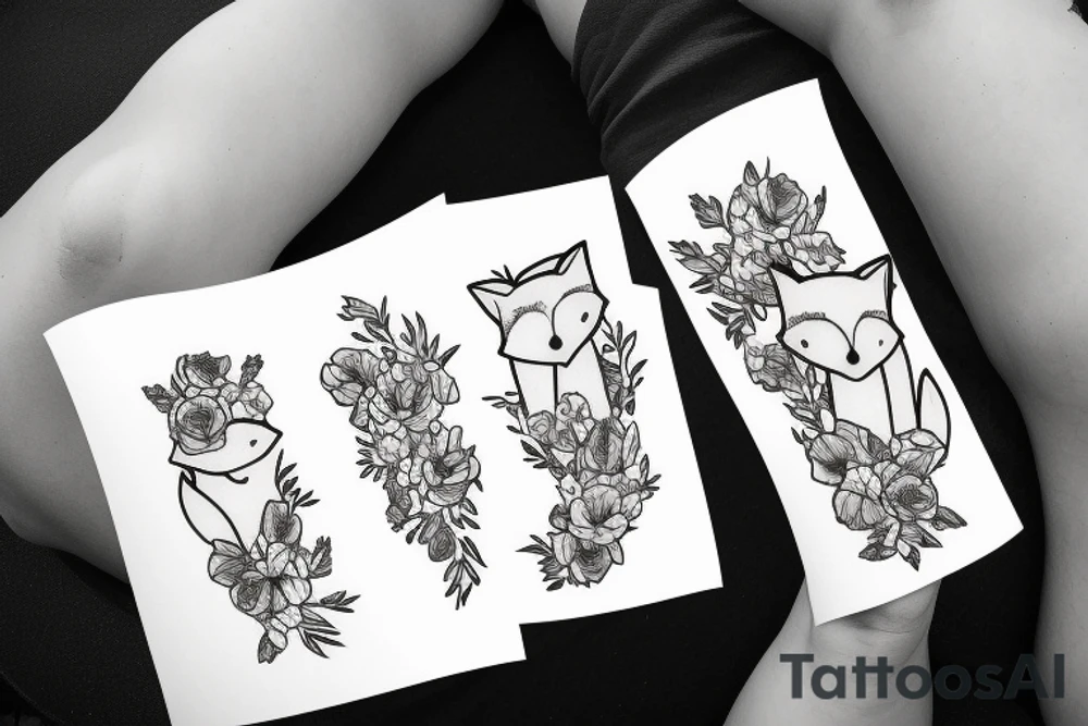 Fox hugging a person in a field of flowers tattoo idea