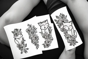 Fox hugging a person in a field of flowers tattoo idea