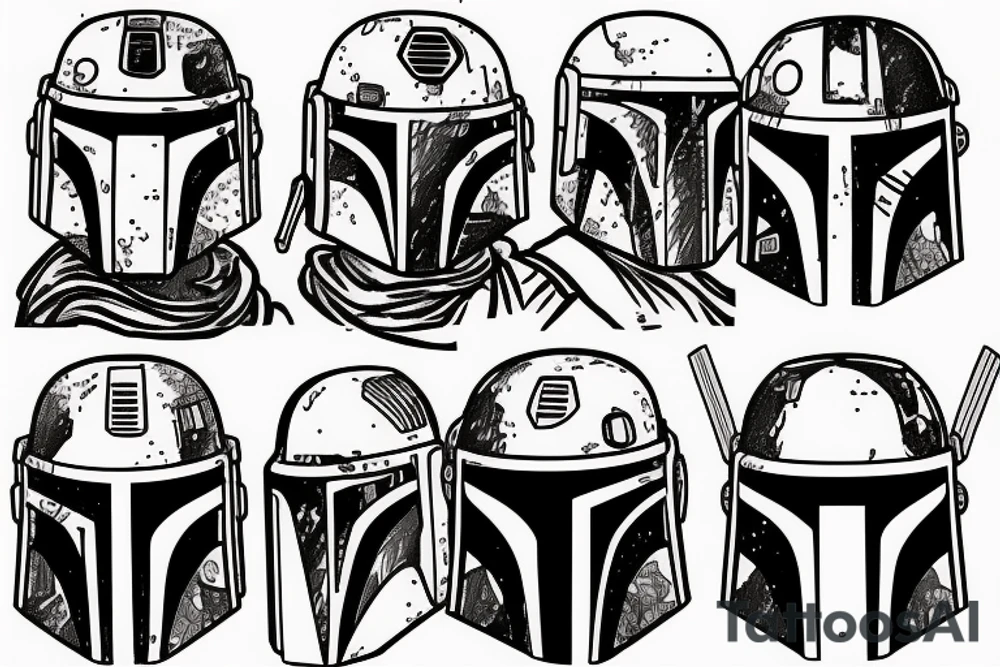 Boba fett with a pug's head and holding his helmet tattoo idea