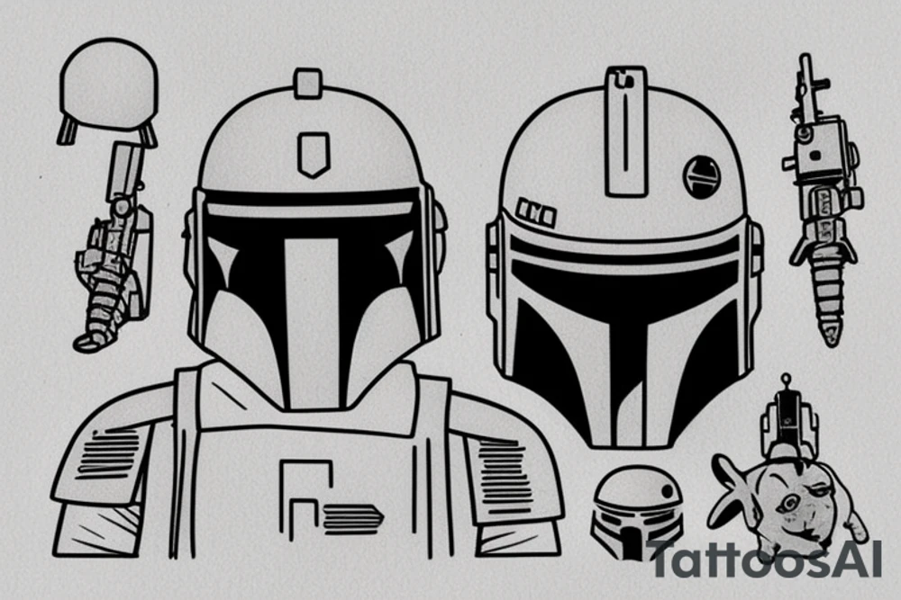 Boba Fett holding his helmet and his head is a pug tattoo idea