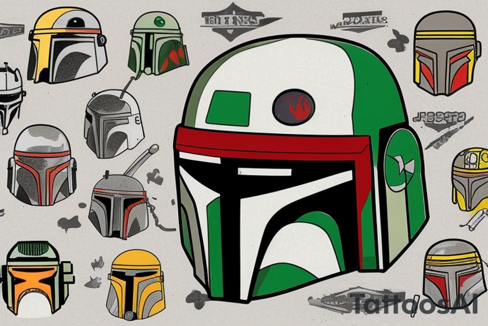 Boba Fett holding his helmet and his head is a pug tattoo idea