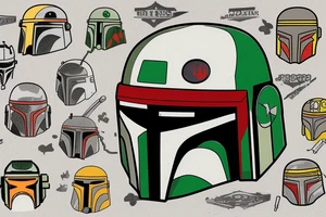Boba Fett holding his helmet and his head is a pug tattoo idea