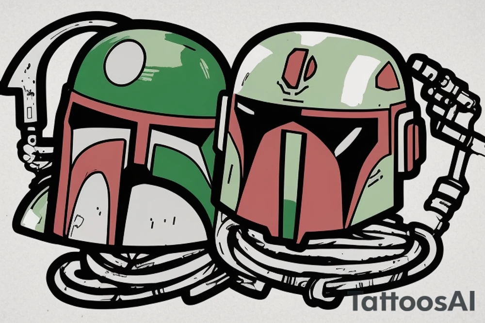 Boba Fett holding his helmet and his head is a pug tattoo idea