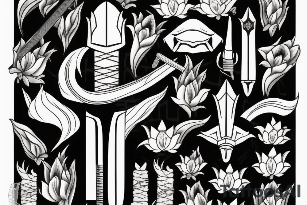 Half sheathed katana with lilies tattoo idea