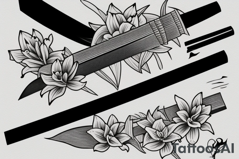 Half sheathed katana with lilies tattoo idea
