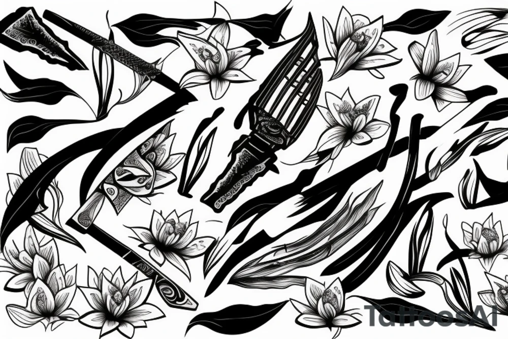 katana with lilies tattoo idea