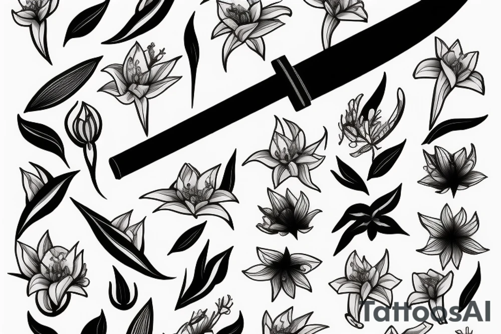 katana with lilies tattoo idea