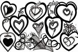 a heart broken into three pieces being sewn together by a needle and thread tattoo idea