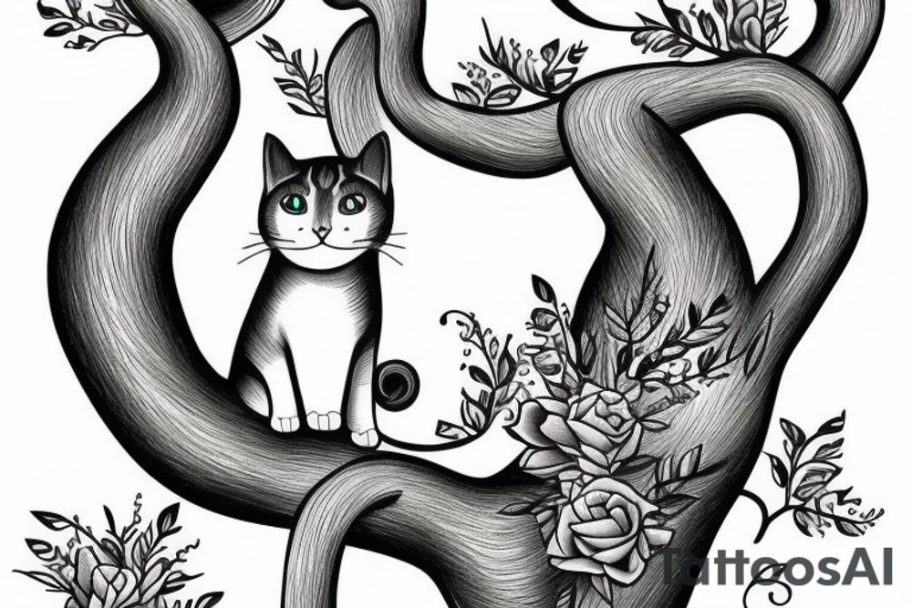 a long cat sitting on the tree tattoo idea