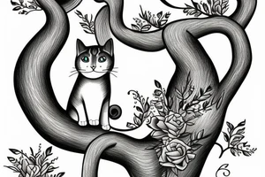a long cat sitting on the tree tattoo idea