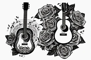Rose guitar with the name Yolanda and Adolfo tattoo idea