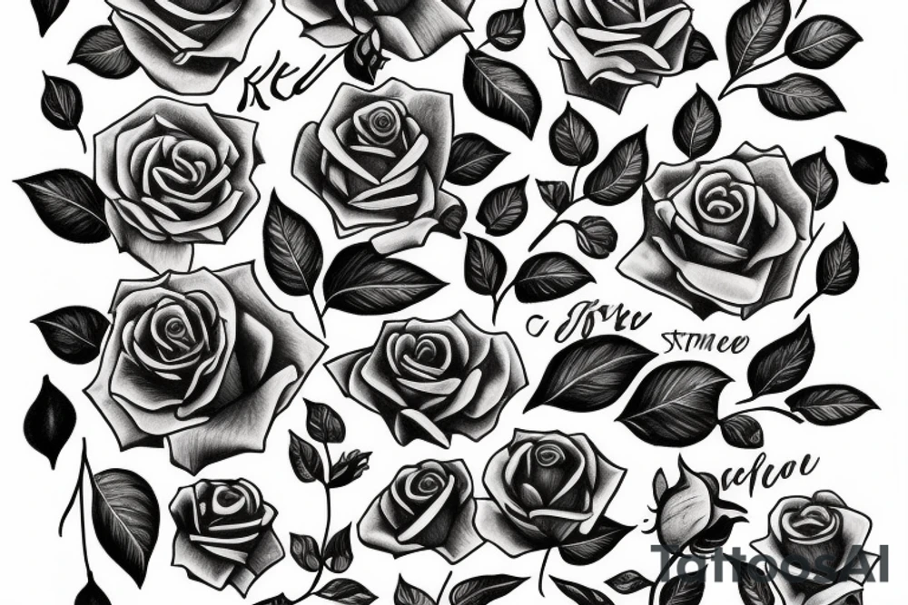 Rose with the stem spelling yolanda tattoo idea