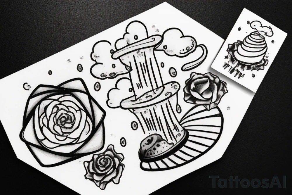 a balance and on top of one side sand which is dripping and on the other a cloud tattoo idea