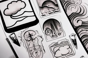 i want to see a balance on the left side there is sand which is dripping and on the right we see a cloud. tattoo idea