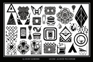 A mix of blackwork, geometric, trash polka and obstruction tattoo idea