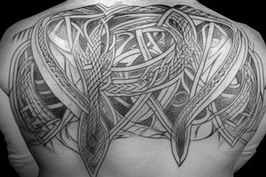 Norse back tattoo Knott work traditional tattoo idea