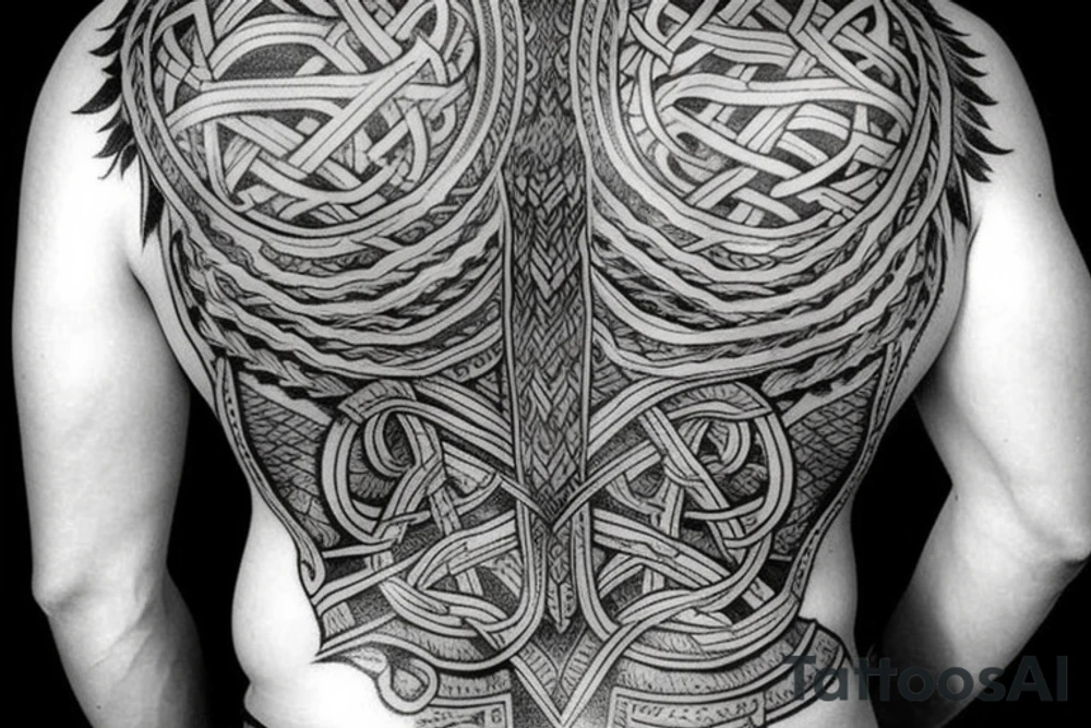 Viking 
back tattoo Knott work traditional tattoo idea