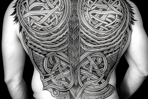 Viking 
back tattoo Knott work traditional tattoo idea