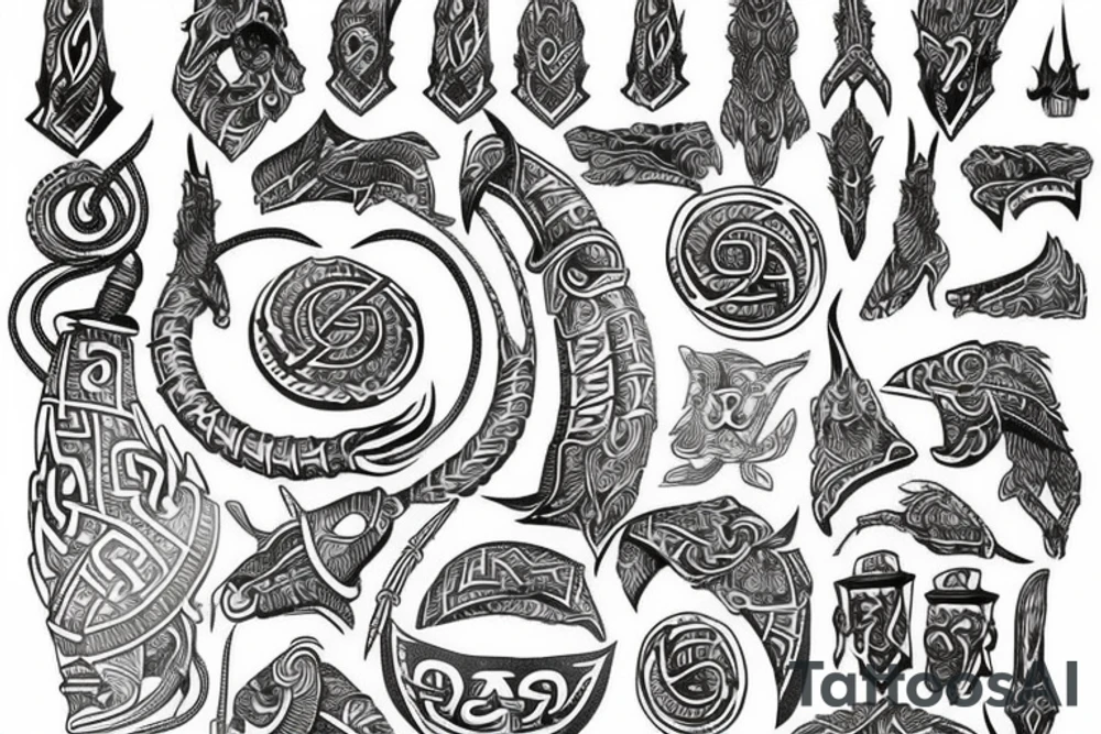 Viking 
back tattoo Knott work traditional tattoo idea