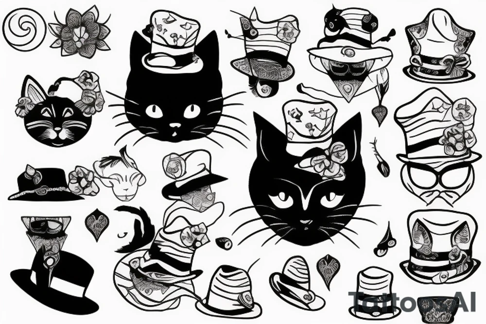 Black cat with funny hat tattoo idea