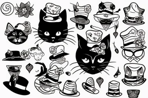 Black cat with funny hat tattoo idea
