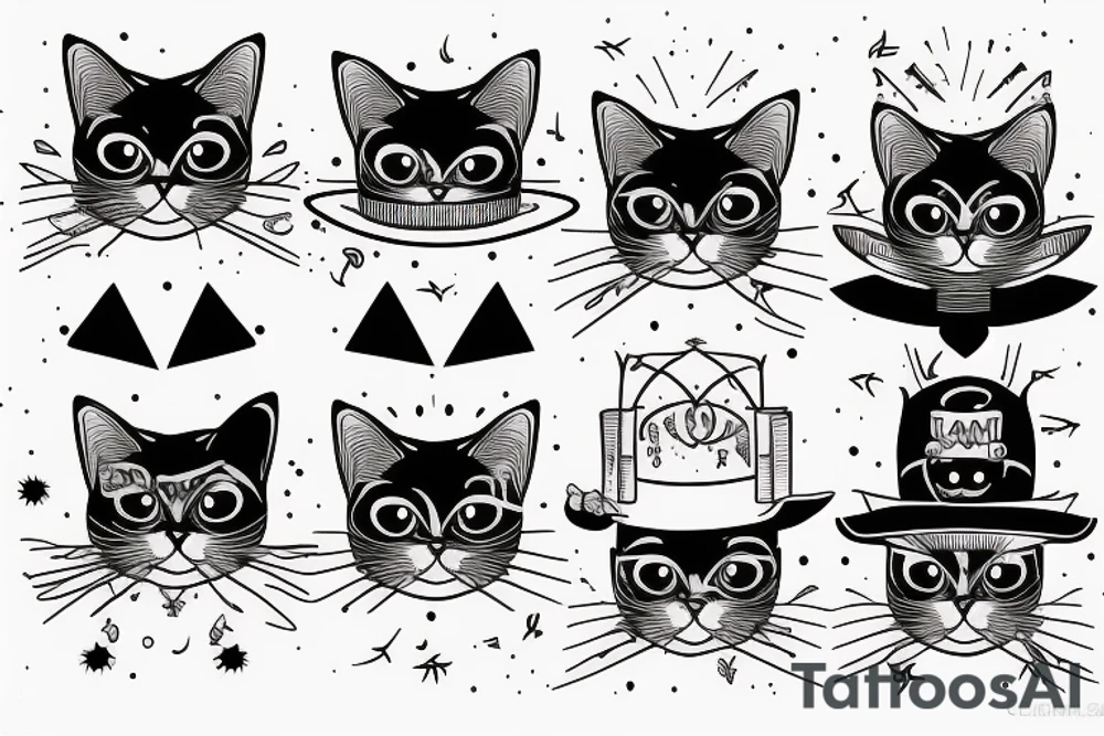Black cat with funny hat tattoo idea