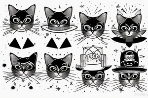 Black cat with funny hat tattoo idea