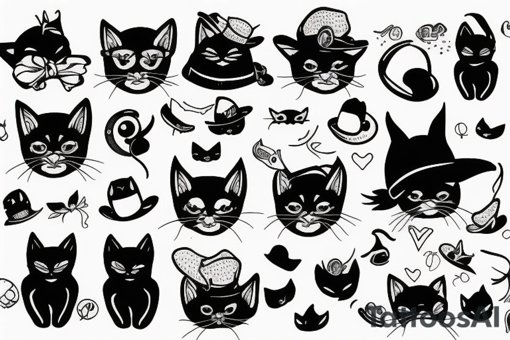 Black cat with funny hat tattoo idea