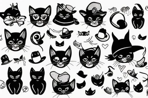 Black cat with funny hat tattoo idea