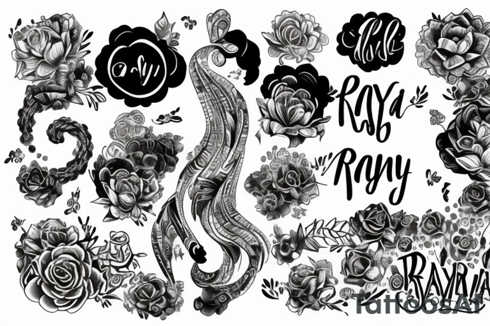 on the name rayna in a funky style tattoo idea