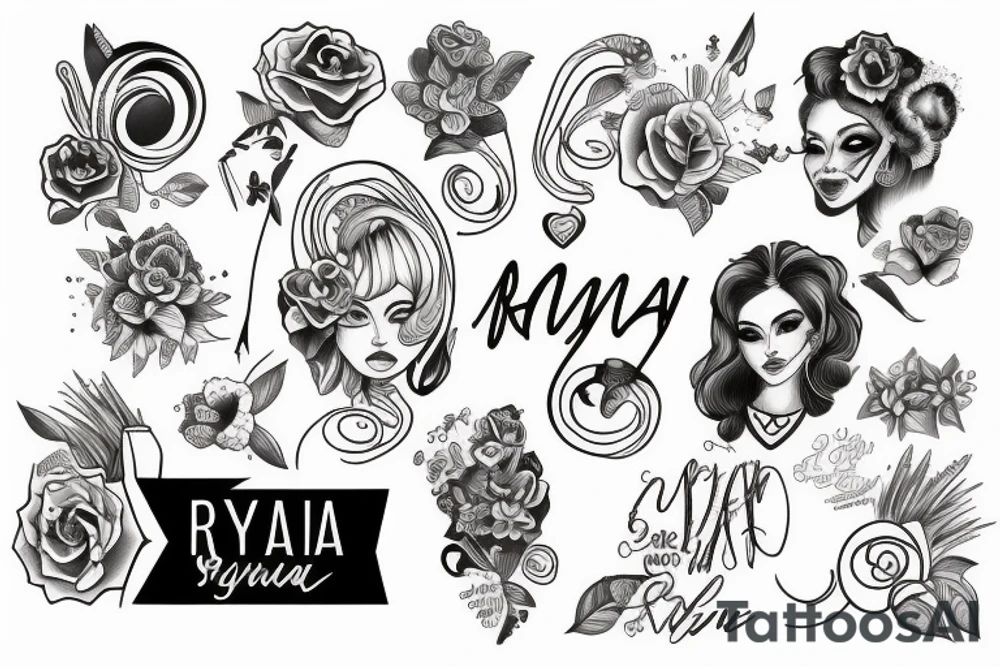 on the name rayna in a funky style tattoo idea