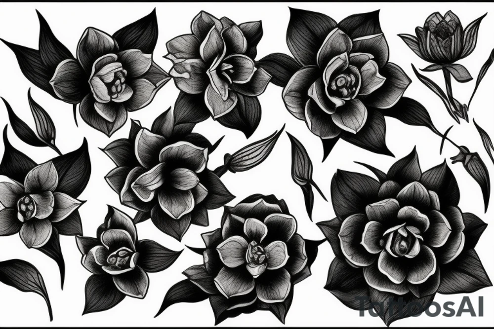 black hellebore flowers with snake tattoo idea