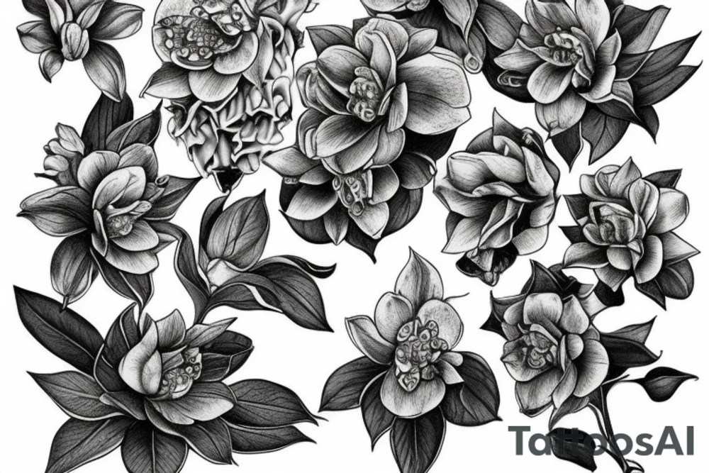 hellebore flowers with snake tattoo idea